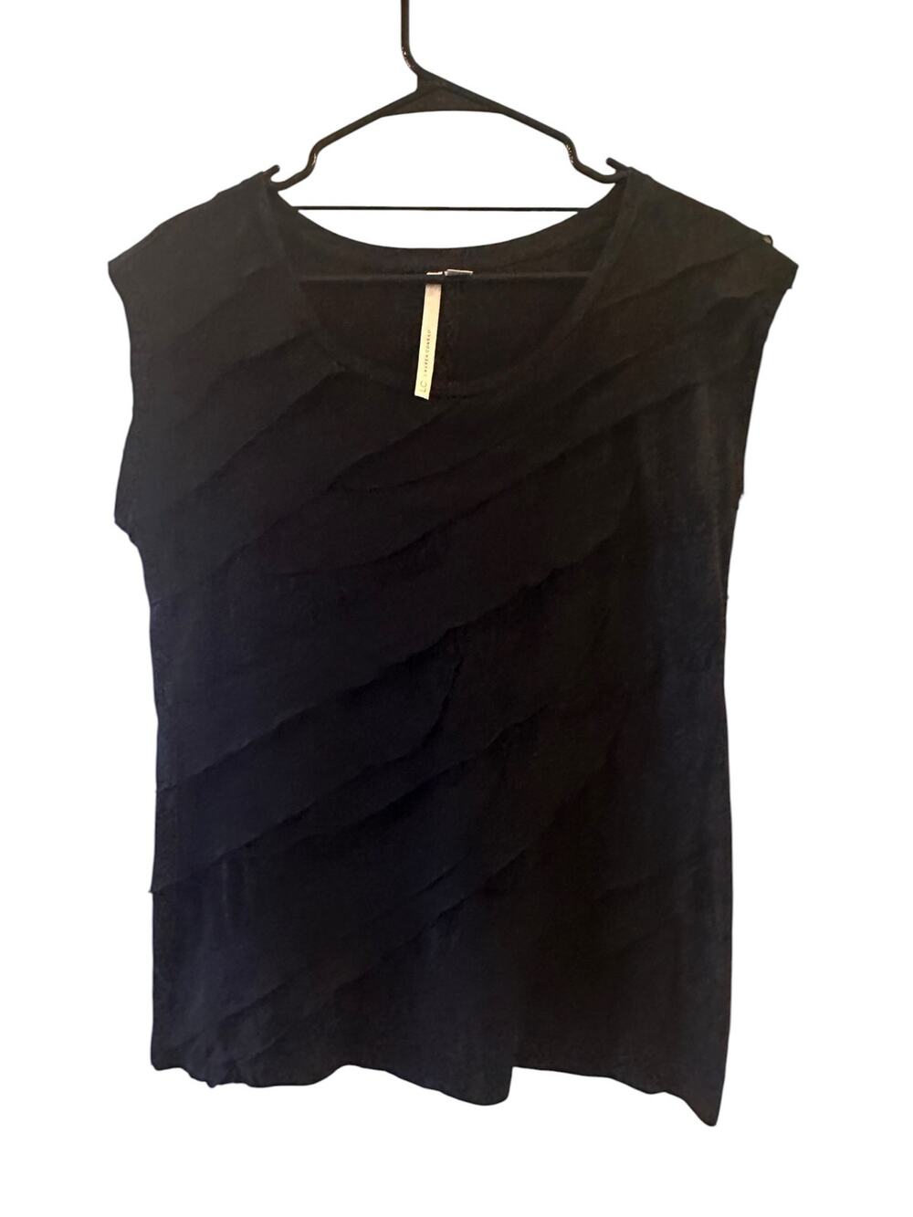 LC Lauren Conrad Black Layered Ruffle Short Sleeve Blouse Women Sz L